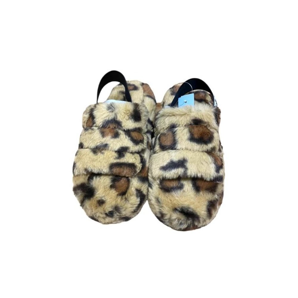 Pajar Canada Womens Leopard‎ Faux Fur Slingback Slipper Slides Brown Tan NEW